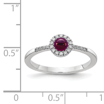 14K Weißgold Diamant und Cabochon Rhodolith Granat Ring