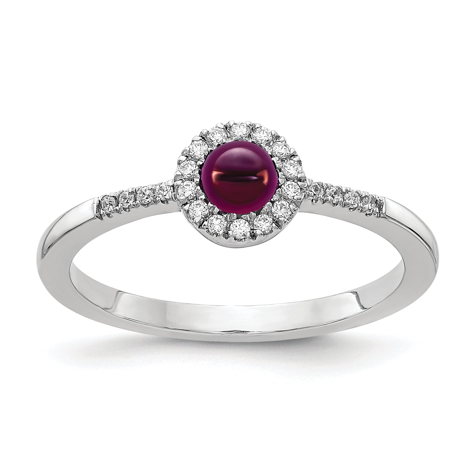 14K Weißgold Diamant und Cabochon Rhodolith Granat Ring
