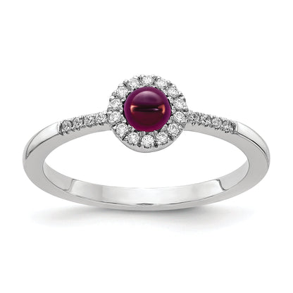 14K Weißgold Diamant und Cabochon Rhodolith Granat Ring