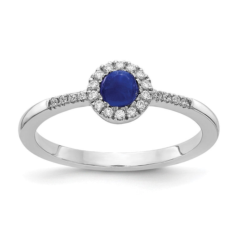 14K Weißgold Ring mit natürlichen Diamanten und blauen Saphir-Cabochons