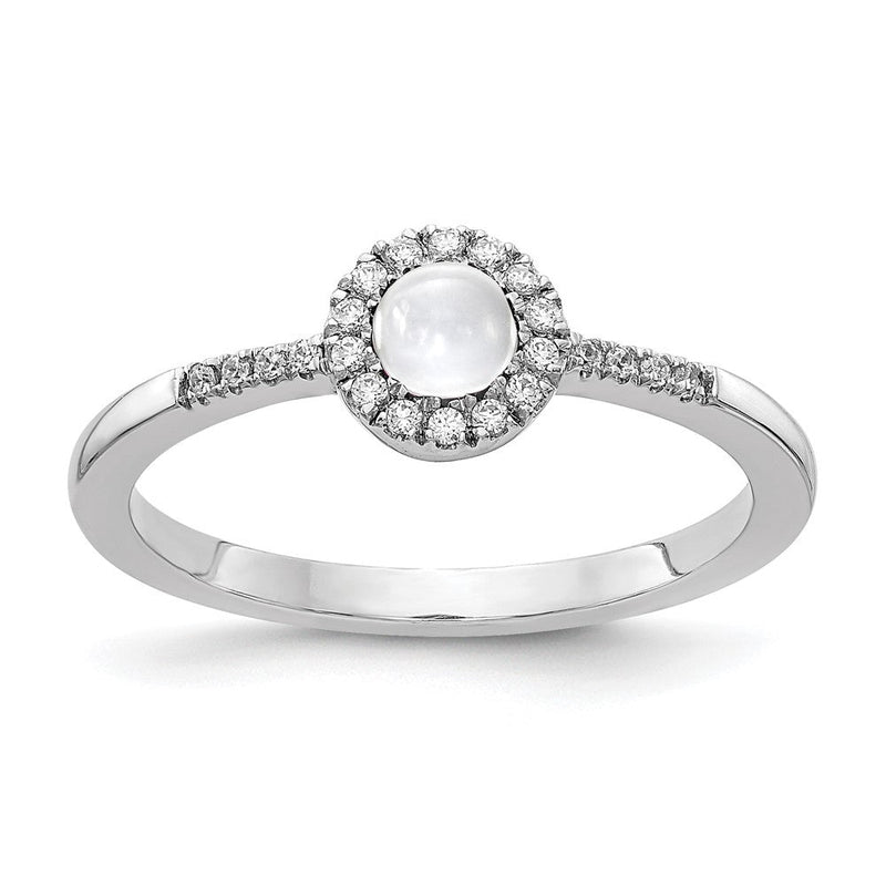 14K Weißgold Ring mit natürlichen Diamanten und Weißtopas-Cabochons