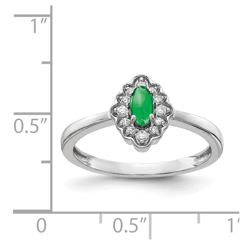 14K Weißgold Ring mit echten Diamanten und ovalen Cabochon-Smaragden
