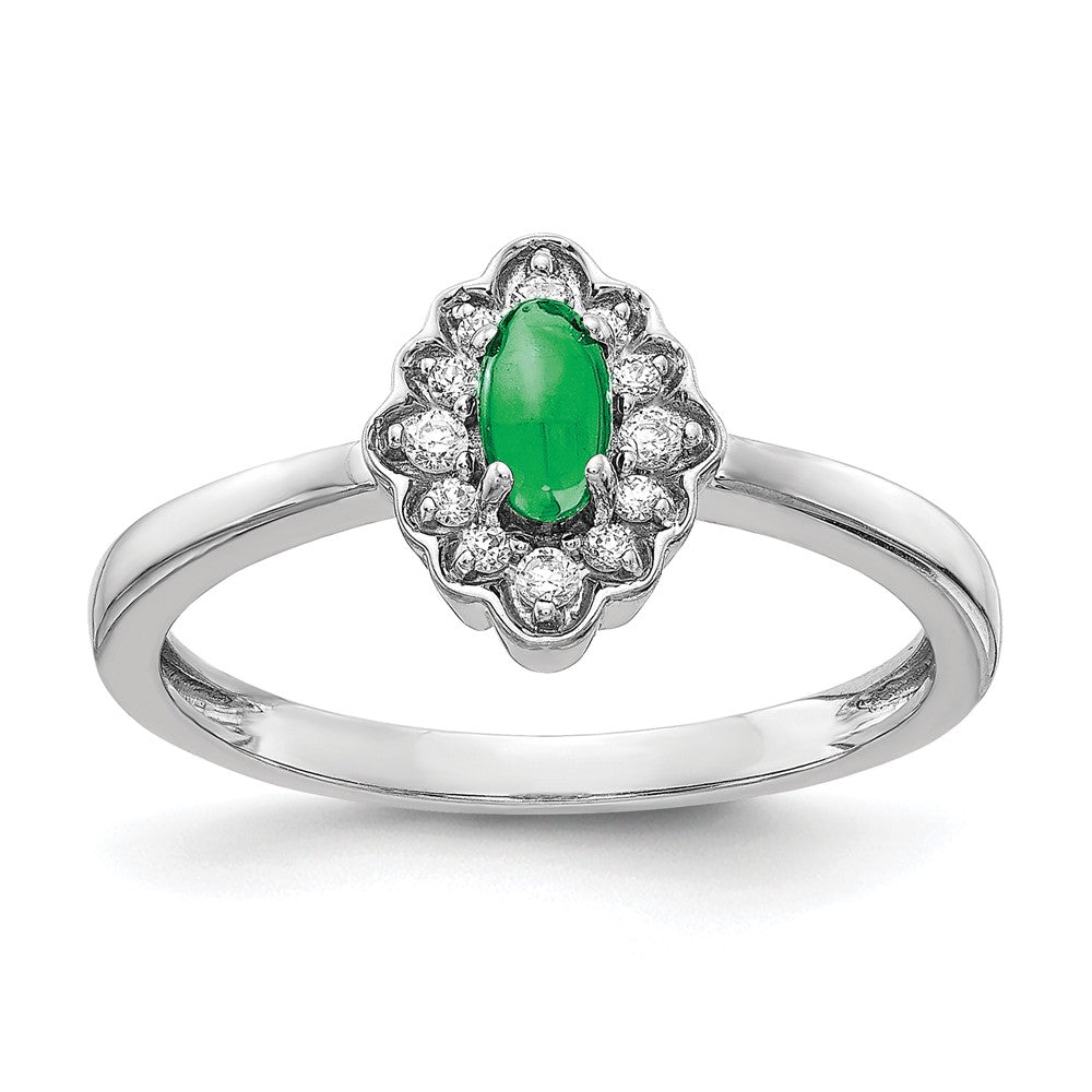 14K Weißgold Ring mit echten Diamanten und ovalen Cabochon-Smaragden