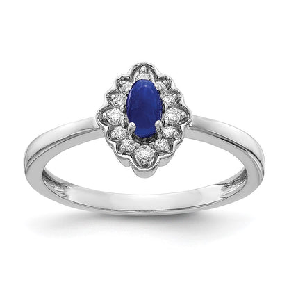 14K Weißgold Ring mit echten Diamanten und ovalen Cabochon-Saphiren