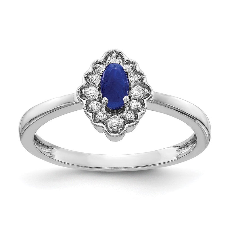 14K Weißgold Ring mit natürlichem Diamant und ovalem Saphir