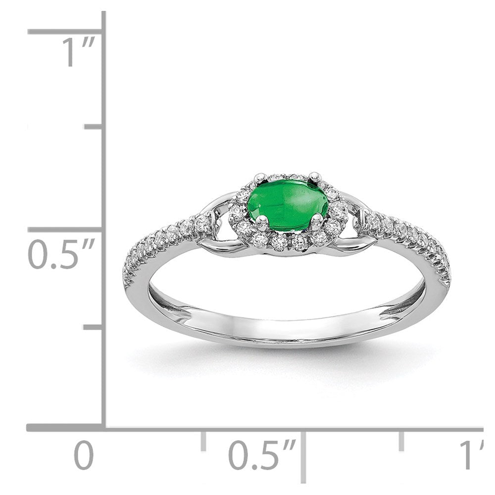 14K Weißgold Ring mit echtem Diamant und Cabochon-Smaragd