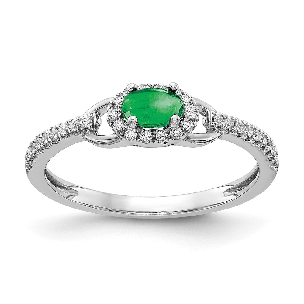 14K Weißgold Ring mit echtem Diamant und Cabochon-Smaragd