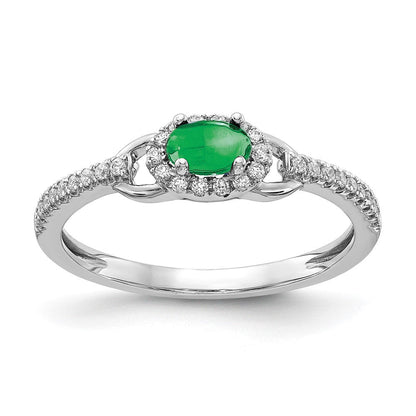 14K Weißgold Ring mit echtem Diamant und Cabochon-Smaragd