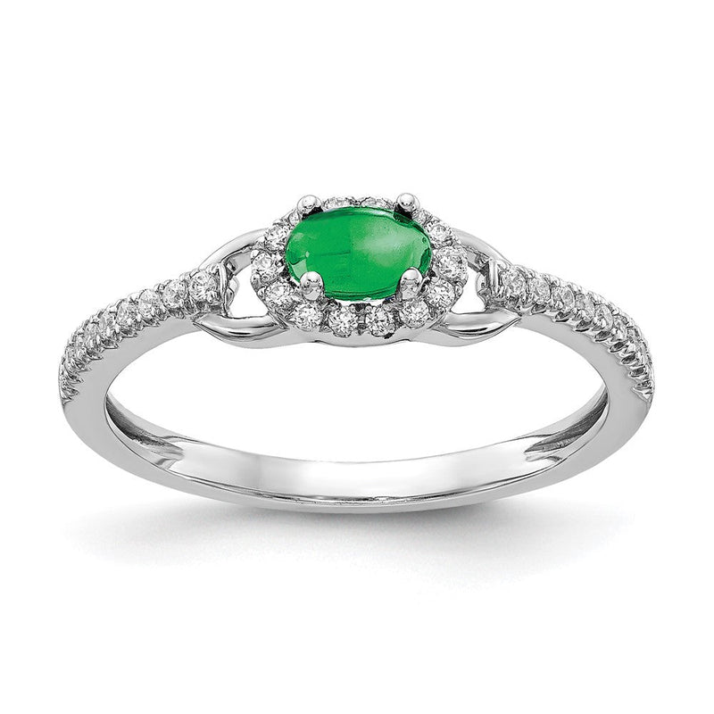 14K Weißgold Ring mit echtem Diamant und Cabochon-Smaragd