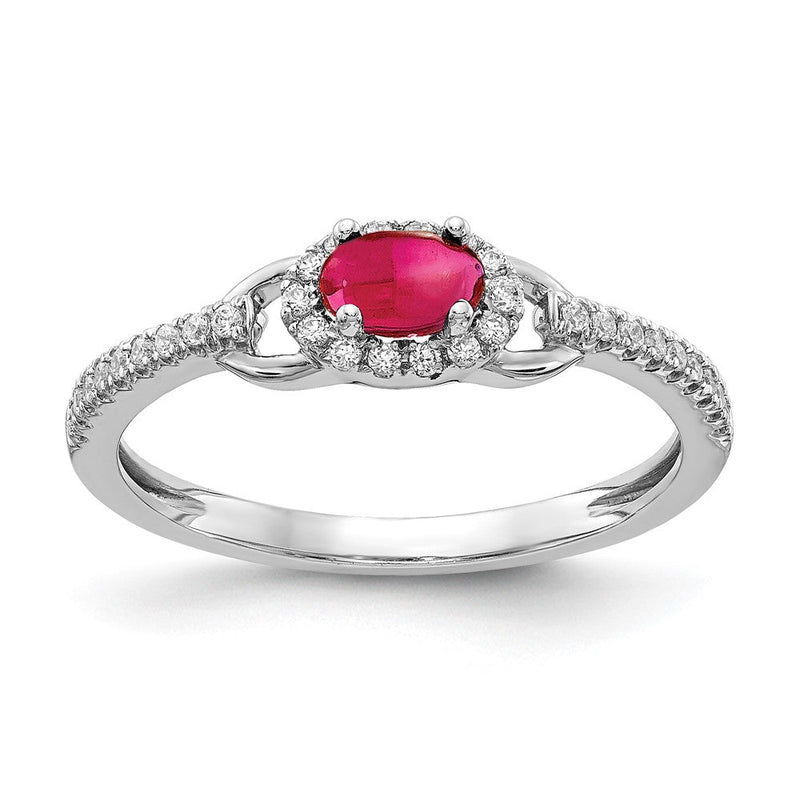 14K Weißgold Ring mit natürlichen Diamanten und ovalen Rubinen