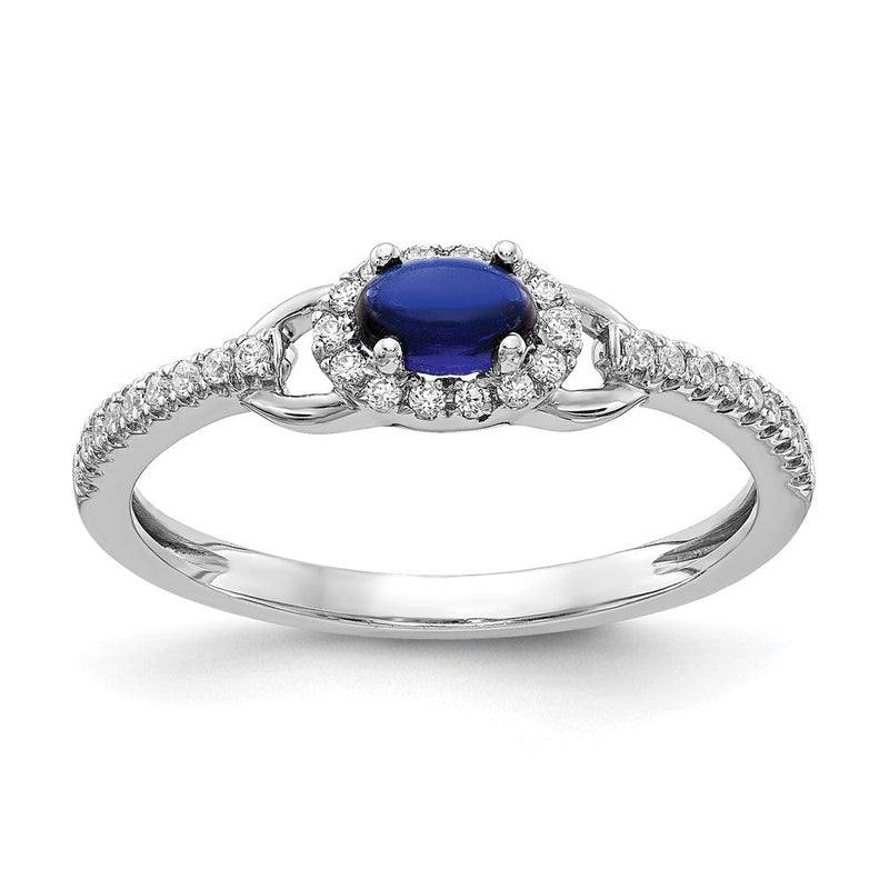 14K Weißgold Ring mit natürlichen Diamanten und ovalen blauen Saphiren