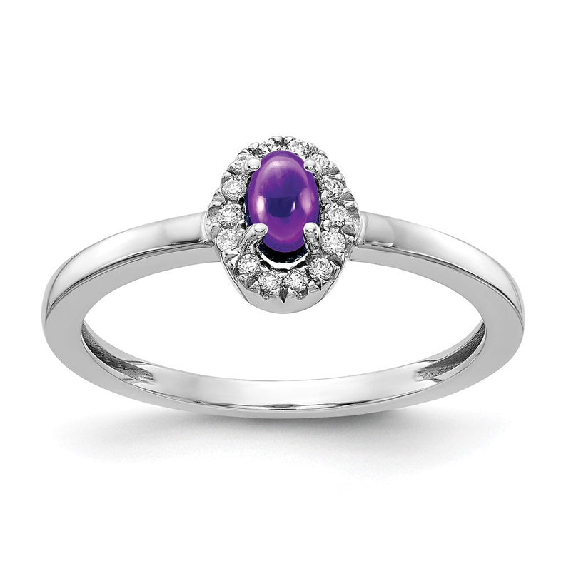 14K Weißgold Ring mit natürlichen Diamanten und ovalem Amethyst