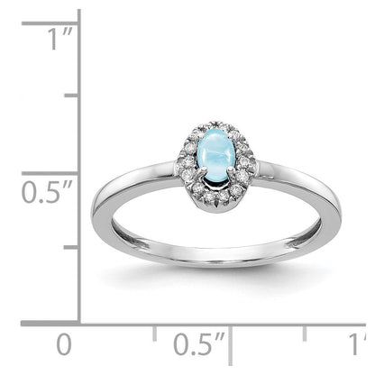 14K Weißgold Ring mit natürlichem Diamant und ovalem Aquamarin-Cabochon