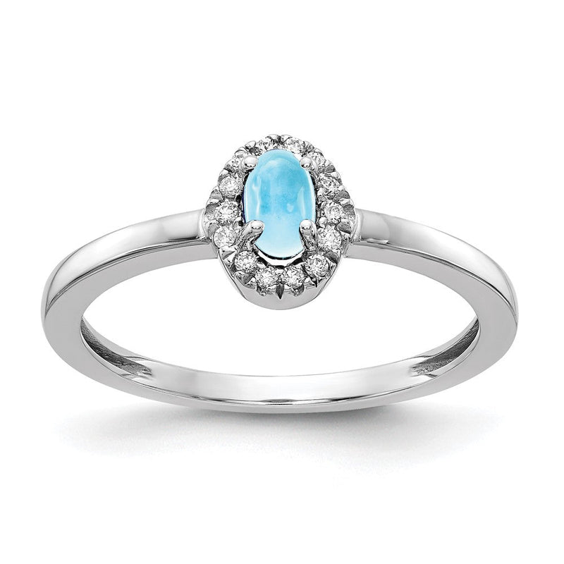14K Weißgold Ring mit Diamanten und ovalem Swiss Blue Topaz
