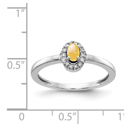 14K Weißgold Ring mit natürlichem Diamant und ovalem Citrin-Cabochon