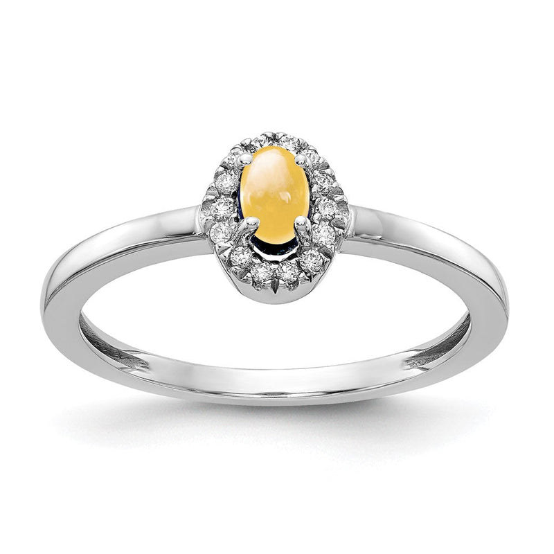 14K Weißgold Ring mit natürlichem Diamant und ovalem Citrin-Cabochon