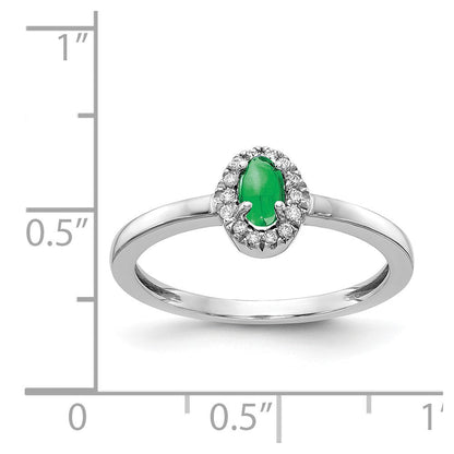 14K Weißgold Ring mit echtem Diamant und Cabochon-Smaragd