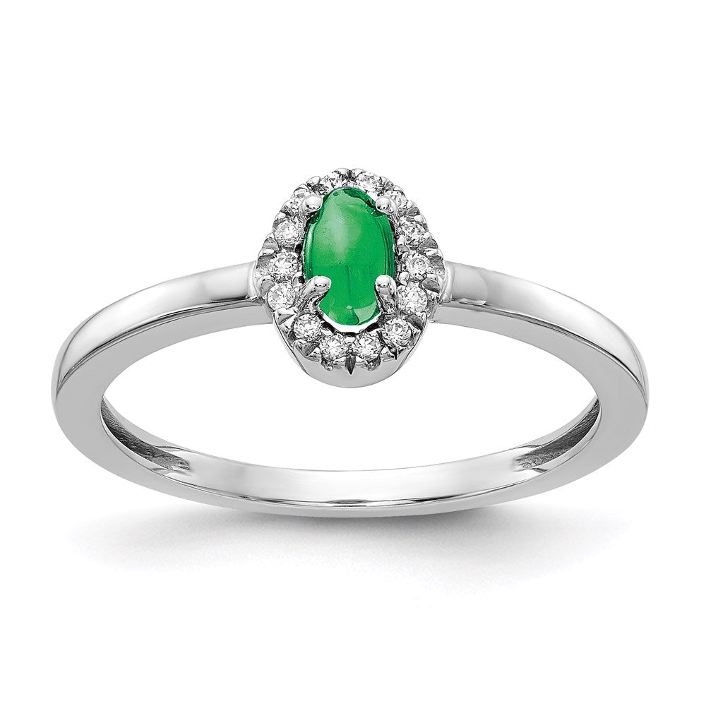 14K Weißgold Ring mit echtem Diamant und Cabochon-Smaragd