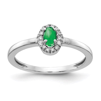 14K Weißgold Ring mit echtem Diamant und Cabochon-Smaragd