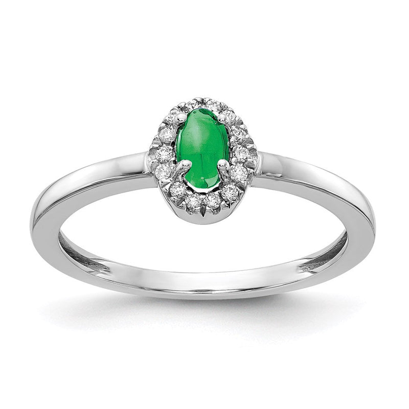 14K Weißgold Ring mit echtem Diamant und Cabochon-Smaragd