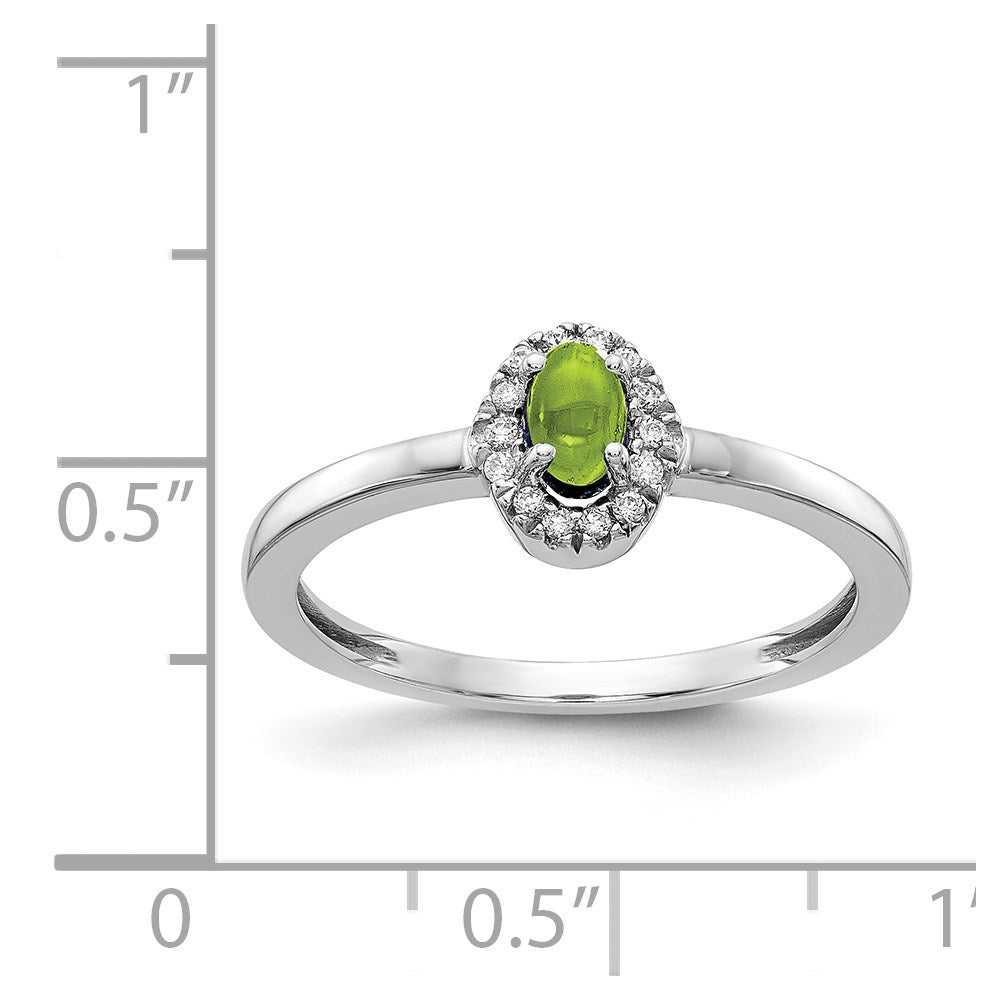 14K Weißgold Ring mit natürlichen Diamanten und ovalem Peridot-Cabochon
