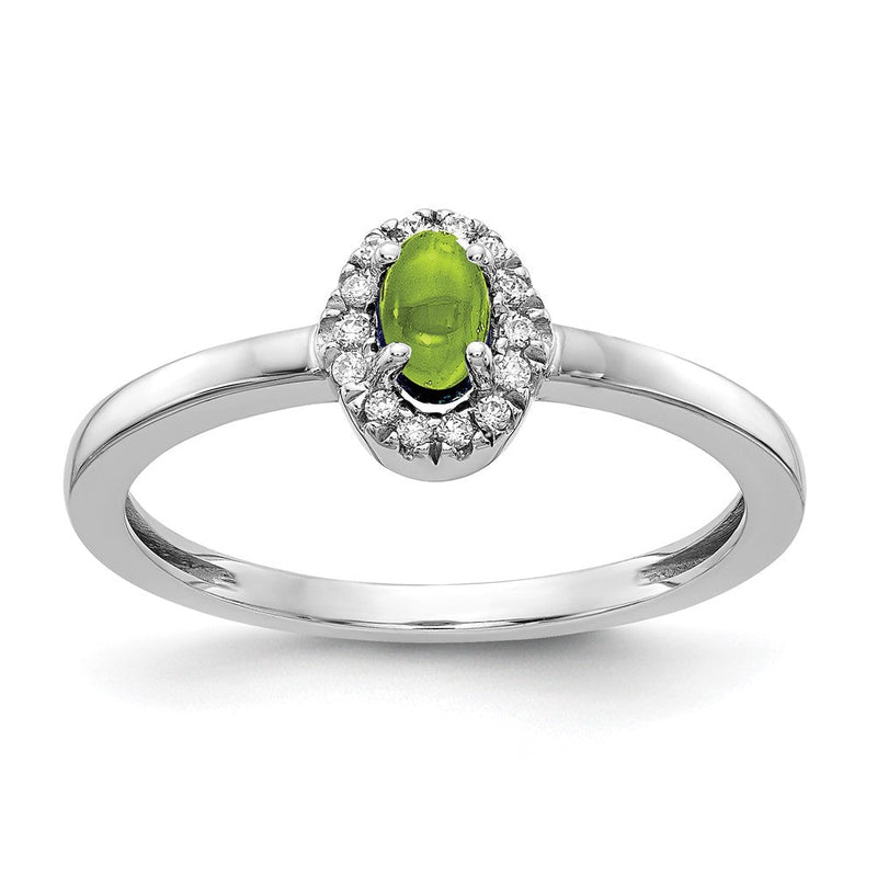 14K Weißgold Ring mit natürlichen Diamanten und ovalem Peridot-Cabochon