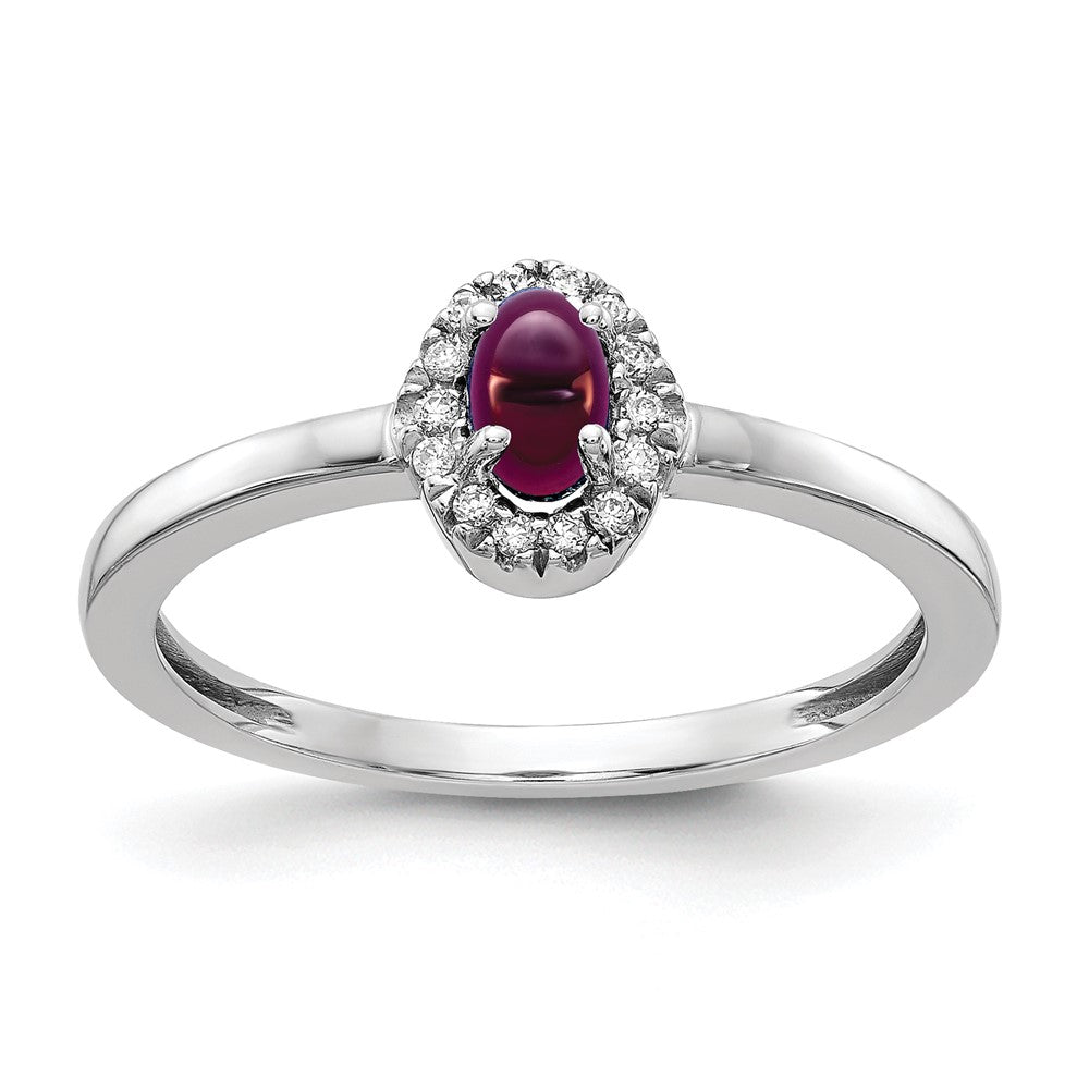 14K Weißgold Diamant und Oval Cabochon Rhodolith Granat Ring