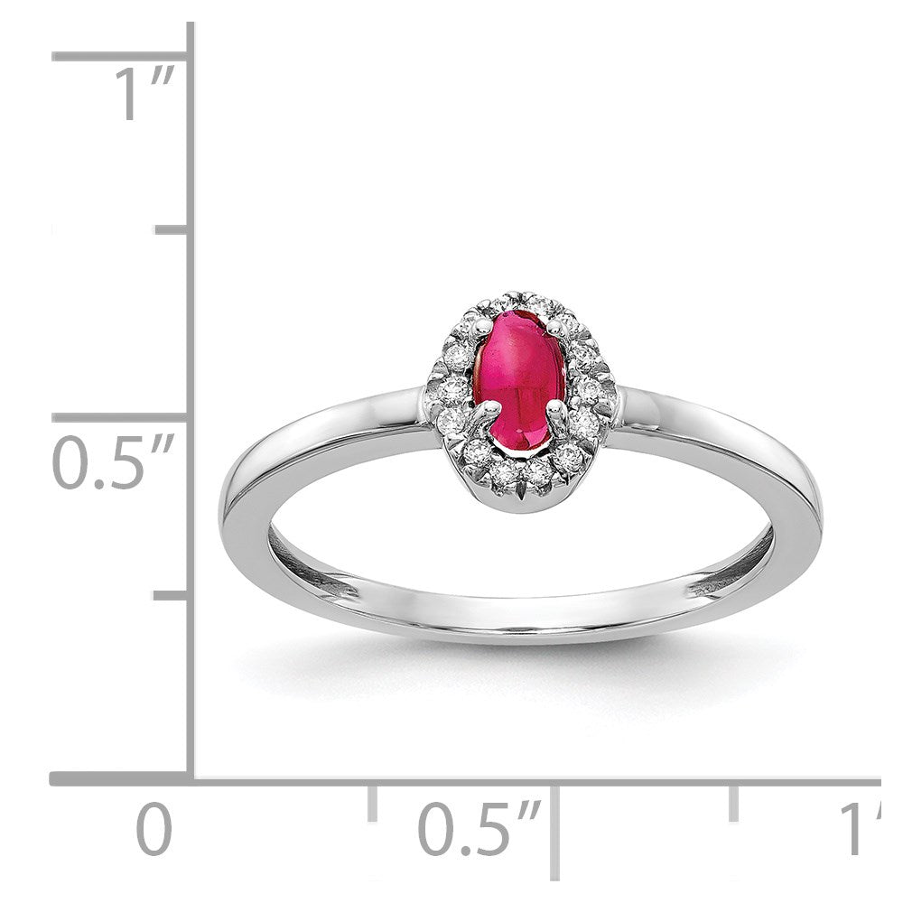 14K Weißgold Ring mit natürlichem Diamant und ovalem Rubin