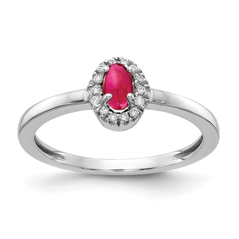 14K Weißgold Ring mit natürlichem Diamant und ovalem Rubin