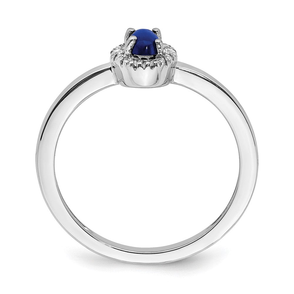 14K Weißgoldring mit natürlichen Diamanten und ovalen blauen Saphir-Cabochons