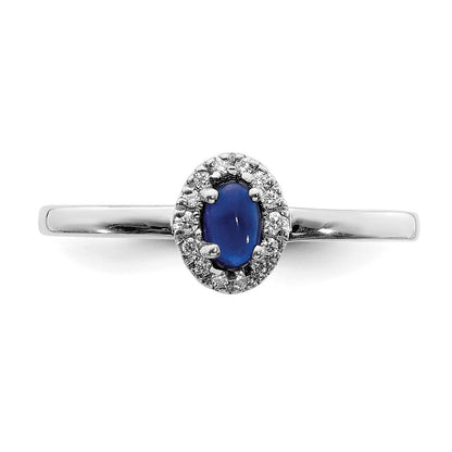 14K Weißgoldring mit natürlichen Diamanten und ovalen blauen Saphir-Cabochons