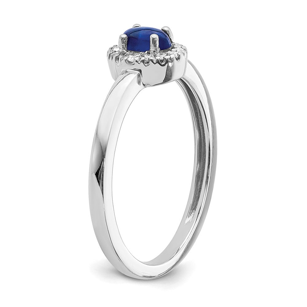 14K Weißgoldring mit natürlichen Diamanten und ovalen blauen Saphir-Cabochons