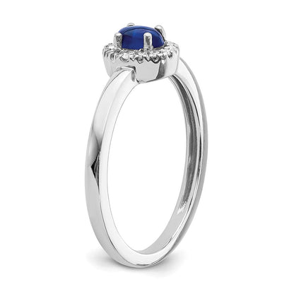 14K Weißgoldring mit natürlichen Diamanten und ovalen blauen Saphir-Cabochons