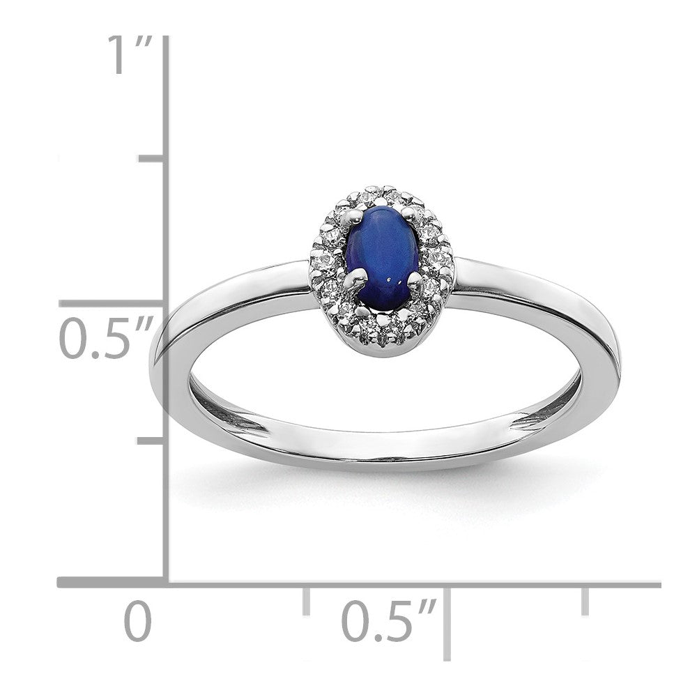 14K Weißgoldring mit natürlichen Diamanten und ovalen blauen Saphir-Cabochons