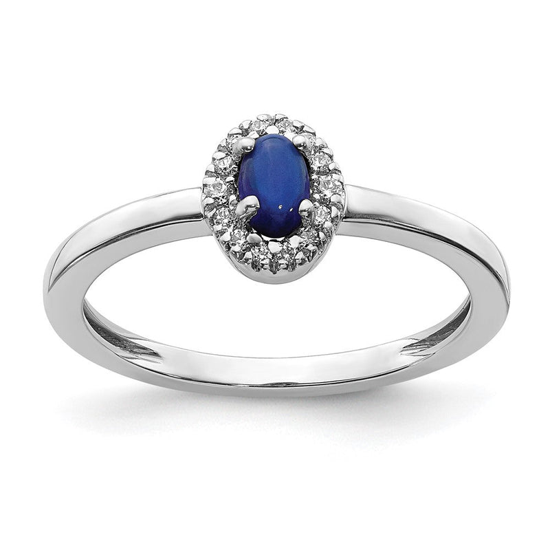 14K Weißgoldring mit natürlichen Diamanten und ovalen blauen Saphir-Cabochons