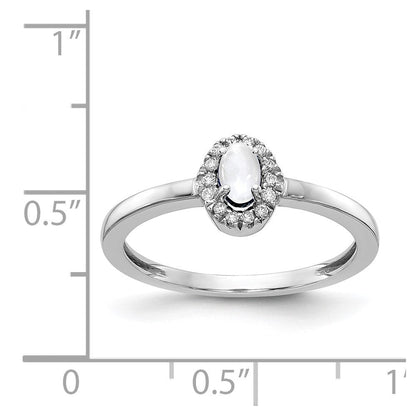 14K Weißgold Ring mit echten Diamanten und ovalem Cabochon-Weißtopas