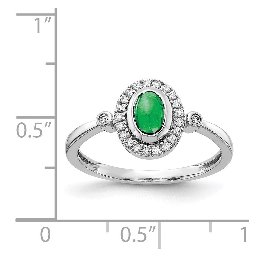 14K Weißgold Ring mit echtem Diamanten und ovalem Cabochon-Smaragd in Halo-Fassung