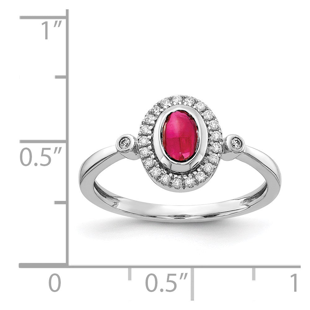 14K Weißgold Ring mit natürlichem Diamant und ovalem Rubin in Halo-Fassung