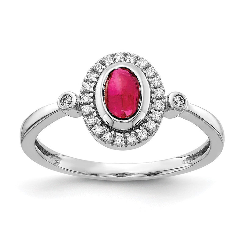 14K Weißgold Ring mit natürlichem Diamant und ovalem Rubin in Halo-Fassung