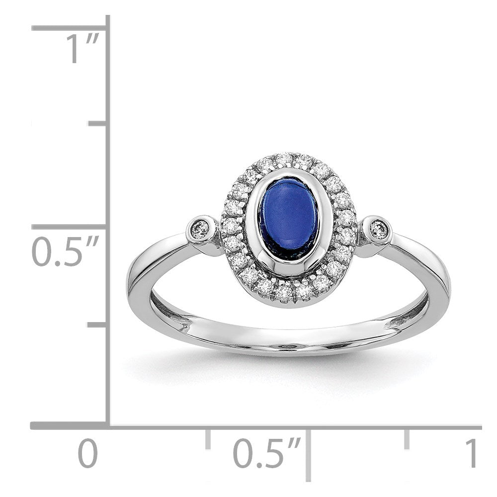 14K Weißgold Ring mit natürlichem Diamant und ovalem blauem Saphir, Halo