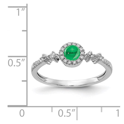 14K Weißgold Ring mit echtem Diamant und Cabochon-Smaragd, Halo-Fassung