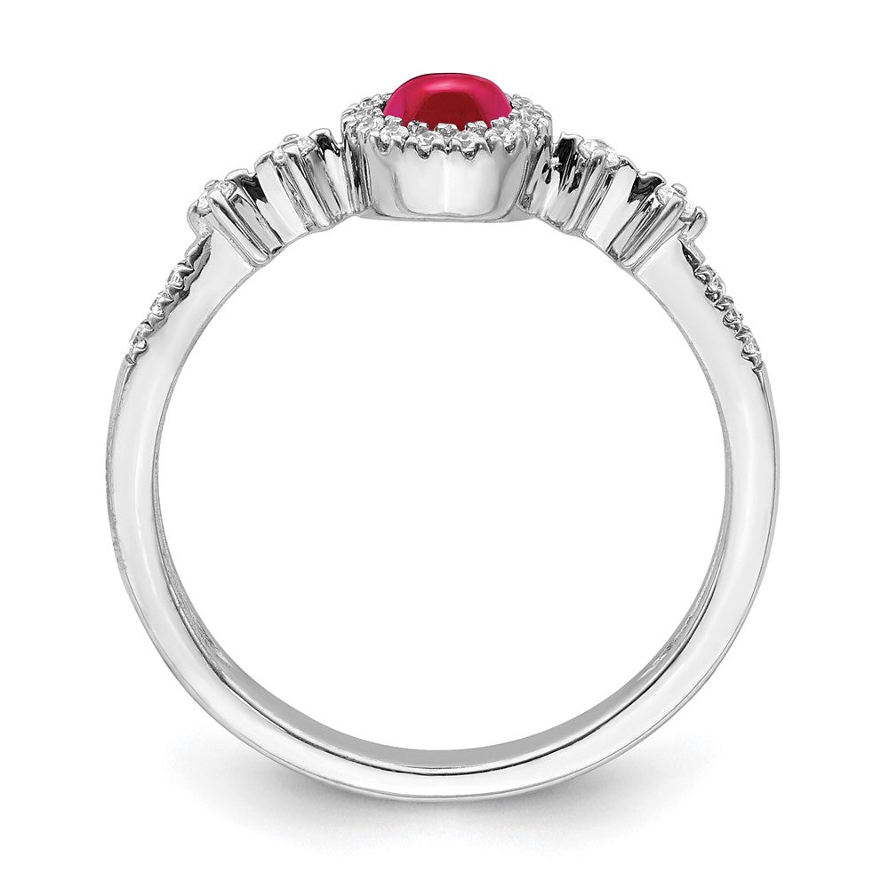 14K Weißgold Ring mit echten Diamanten und Rubin-Cabochon-Halo