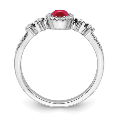 14K Weißgold Ring mit echten Diamanten und Rubin-Cabochon-Halo