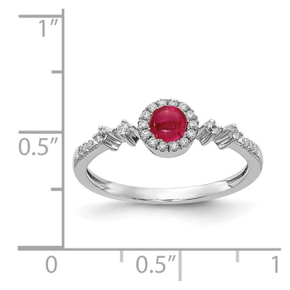 14K Weißgold Ring mit echten Diamanten und Rubin-Cabochon-Halo