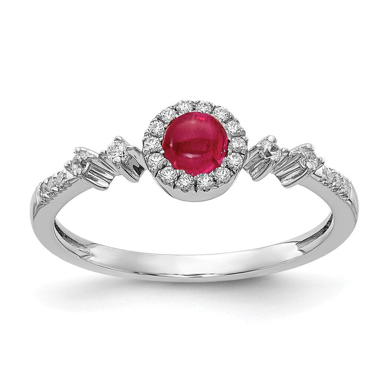 14K Weißgold Ring mit natürlichem Diamant und Rubin, Halo-Fassung