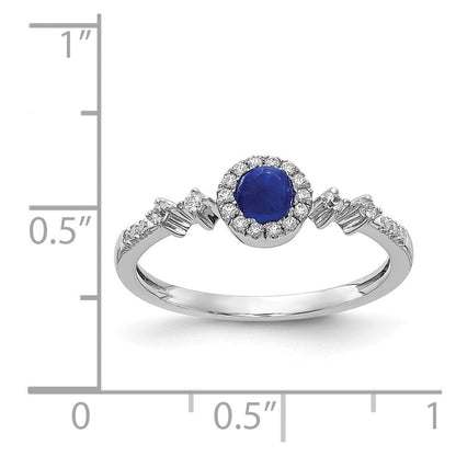 14K Weißgold Ring mit echtem Diamant und Cabochon-Saphir Halo