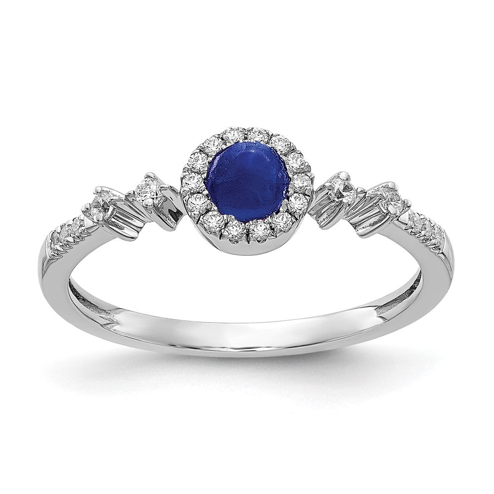 14K Weißgold Ring mit natürlichen Diamanten und blauen Saphiren im Halo-Design