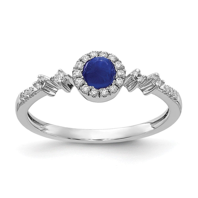 14K Weißgold Ring mit natürlichen Diamanten und blauen Saphiren im Halo-Design