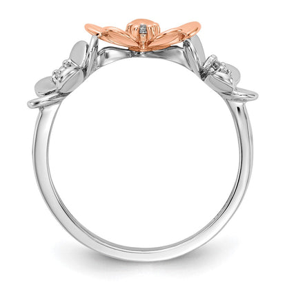 14K Bicolor Rose und Weißgold Diamant Blume Ring