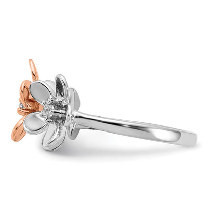 14K Bicolor Rose und Weißgold Diamant Blume Ring